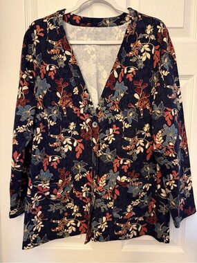 Appleseed's Navy Floral Button-Front Shirt Jacket Sz 1X